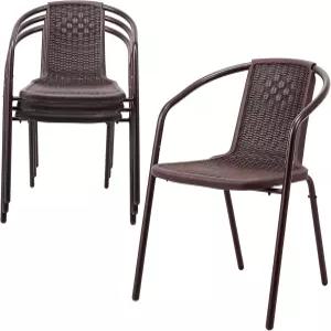 빈글리 라탄 야외 식탁 의자 4종 세트 실내 현관 레스토랑 정원 브라운을 위한 편안한 곡선형 등받이와