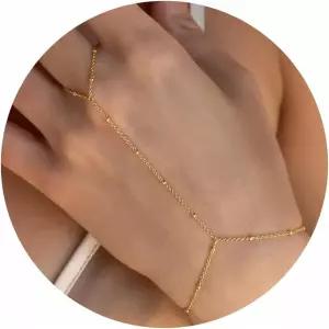 여성용 다인티 골드 핸드 체인 팔찌 반짝이는 4mm 큐빅 지르코니아가 있는 트렌디한 14K 도금 핑거 링 조절