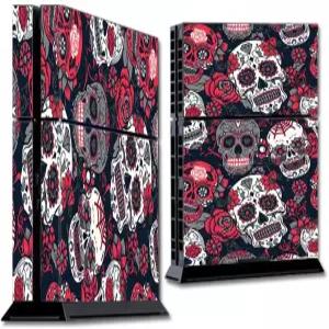 PS4 R 소니 플레이스테이션 콘솔과 호환되는 스킨 랩 데칼 비닐 스티커 오버레이 슈가 스컬스 레드 블랙