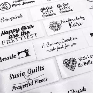 나만의 디자인 비프레이징 품질 맞춤 인쇄 새틴 패브릭 라벨 미국산 제니퍼 주얼스 브랜드는 브랜딩 공예