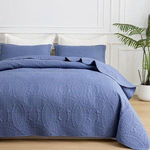 쉬레스트 트윈 퀼트 침구 세트 - 그레이시 블루 소프트 통기성 침대 퀼트, 모던 스타일 엠보싱 스프레드, 사계절용 경량 마이크로파이버 리버서블 커버 1개, 베개 모조 1개