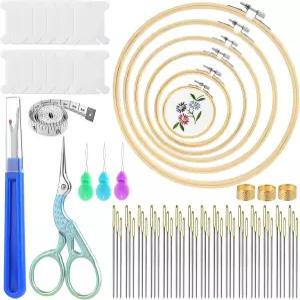 ZXIIXZ 십자수 용품 72개 세트 초보자용 후프 바늘 자수 가위 실 보빈 시접 정리칼 포함 도구 DIY