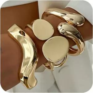 CASDAN 청키 골드 뱅글 여성용 팔찌 14k 도금 트위스트 힌지 커프 스태커블 세트 트렌디한 문구 스택 패션