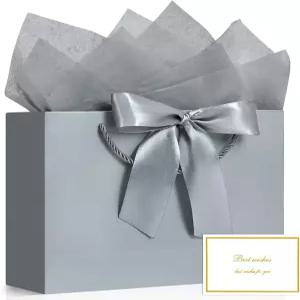 리본이 달린 영트리 1PCS 큰 선물 가방과 인사말 카드 2장 손잡이가 휴대용 종이 가방 생일 결혼식