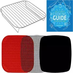 컴피 대시 Nuwave Brio 6qt + 기타 랙 및 실리콘 매트와 재사용 가능한 소형 미니 에어프라이어용