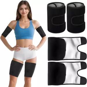 Waaaqkid 4 PCS 팔 및 허벅지 랩 압박 체중 감량을 위한 스웨트 밴드 슬림 여성용 블랙 햄스트링 브레이스