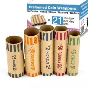 105개의 다양한 헤비 듀티 프리폼 코인 포장지 롤 달러 쿼터 니켈 다임스 페니 분류기 및 1￠5￠10￠25￠1orts