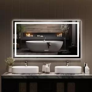 조명이 있는 50X28인치 LED 욕실 거울 3가지 색상 온도 메모리 기능 및 깨짐 방지 디자인의 희미한 김서림