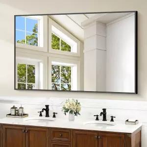 코페니 욕실 블랙 미러 얇은 금속 프레임이 있는 36x55인치 직사각형 거울 욕실용 대형 벽 거실 미용실