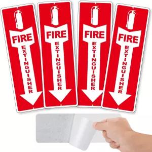 4팩 소화기 표지판 ？ 비즈니스용 강력한 자가 접착 12x4인치 알루미늄 내후성 및 설치 용이성 빨간색
