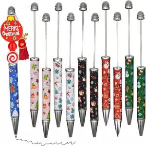 Maydahui 48 PCS 크리스마스 구슬 볼펜 접이식 펜 수제 DIY 샤프트 산타클로스 눈사람 트리 눈송이 스타일