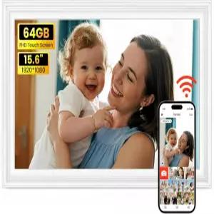 빅아수오 디지털 액자 15.6인치 프레임 64GB 대형 WiFi 전자 사진 1920 x 1080 IPS FHD 터치스크린