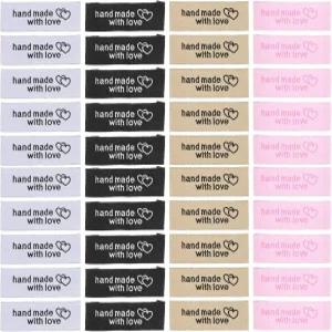MECCANIXITY 60pcs 핸드메이드 러브 우븐 리본 재봉 라벨 템 크로셰 의류 모자를 위한 맞춤 자수 패브릭