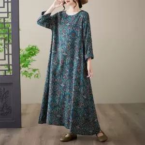 원피스 가을 플라워 프린트 마 빅사이즈 긴팔 오버사이즈 ible3