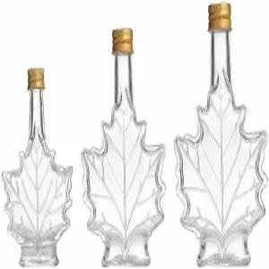 ZHOSXRC 유리 메이플 시럽 디스펜서 홈메이드 음료 뚜껑이 있는 잎 모양 재사용 가능한 병 3팩
