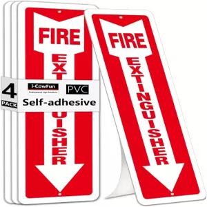 iCowFun 4팩 자가 접착 소화기 표지판 12인치 x 4인치 내구성 있는 플라스틱 스티커 비즈니스 및 가정용