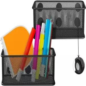 탭불 메쉬 자석 보관 바구니 미끄럼 방지 기능과 강력한 자석이 포함된 2개 세트블랙 화이트보드 및