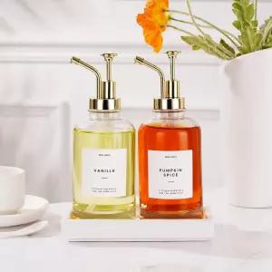 세라믹 트레이가 있는 커피 바용 몰리몰리 시럽 디스펜서 펌프 500ml 2개 세트 골드 업그레이드