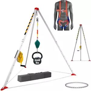 밀폐 공간 삼각대 키트 2200파운드 윈치 스틸 다리 7인치 및 케이블 구조 전신 안전벨트 드롭 프로텍터가