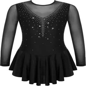 여자 피겨 스케이팅 드레스 시스루 발레 레오타드 스 퍼포먼스 댄스웨어블랙6