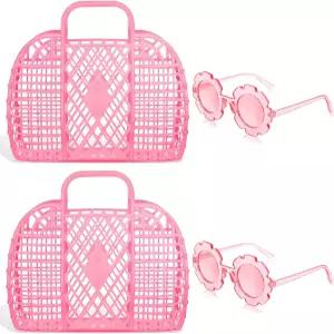 주베 4개 젤리백 토트 바구니 재사용 가능한 선물 소녀 비치백 신부 선생님을 위한 꽃 선글라스를 착용한