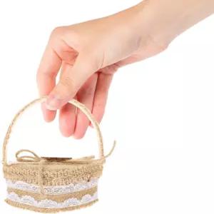 치캄페라 웨딩 링 박스 플라워 걸 바구니 하트 모양의 삼베와 보우 매듭 직조 홀더 결혼식 프로포즈용