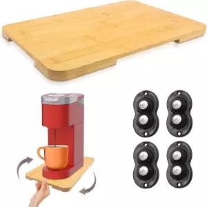 360° 롤링 트레이 대나무 가전 슬라이더 주방 가전용 슬라이딩 커피 메이커 미끄럼틀 매트13.9 ×9.4