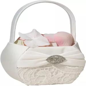 릴리안 로즈 크림 빈티지 레이스 웨딩 플라워 걸 바구니