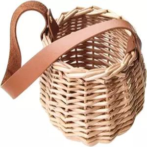 가죽 손잡이가 달린 위커 직조 바구니 웨딩 플라워 소녀 결혼식 파티 홈 데코용 사탕 보관