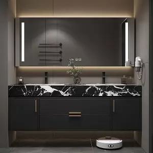 ZGNBSD 더블 싱크 욕실 배니티 2개의 싱크대가 있는 플로팅 배니티에는 스마트 LED 디포그 미러 캐비닛이