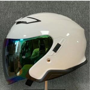 오픈 페이스 헬멧 J-CRUISE 3/4 글로시 화이트 더블 바이저 핑크 플라워 오프로드 레이싱 모토크로스 바이