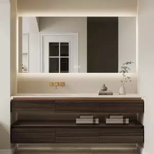 Kmnub 36인치 욕실 세면대 스마트 디포그 거울 캐비닛 원터치 조명 서랍 6개가 있는 싱크대 다층 솔리드