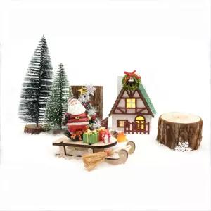 LED 크리스마스 마을 나무 집 장면을 위한 산타 라부부 피치리오트 트윙클을 DIY 데스크톱 미니어처녹색