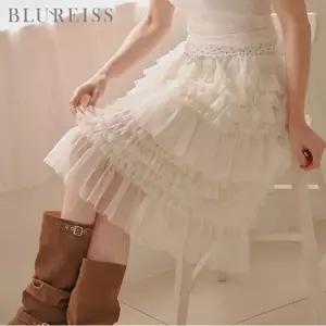 [블루레이스] 밴딩 샤 프릴 미디 스커트_B6S1SK8191