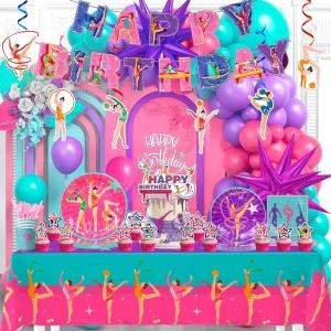 155pc 체조 생일 파티 장식 10명의 손님 식기 세트 접시와 냅킨 컵 식탁보 풍선 배너 등 용품