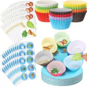 징모어 30세트 유월절 사더 접시 공예 키트 30개 포함 종이 300개 컵케이크 트레이 푸드 카드 스티커 게임