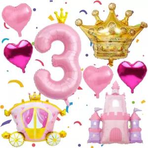공주 생일 풍선 대형 핑크 크라운 3 캐슬 금관 포일 운반 제3회 소녀 파티 장식 용품 혜택 (3일)