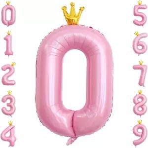 40인치 크라운 핑크 넘버 0 풍선 생일 파티 장식 기념 테마 용품용 빅 컨넥티드 라이트 포일 마일라 헬륨