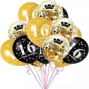 션타이 16세 생일 장식 블랙 앤 골드 스위트 풍선 라텍스 색종이 테마 파티 용품 12인치 15팩