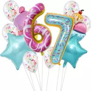 12pcs 6 7 생일 장식 6-7 67 테마 풍선 라텍스 스크림 도넛 넘버 식스 세븐 패턴
