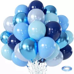 생일 졸업식 아버지의 날 결혼 파티 장식용 파란색 풍선 60Pcs 12인치 메탈릭 블루 네이비 펄 라이트 크롬