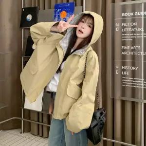 율랑팡 여성 코트 체크 소매 반 트렌치 HO1