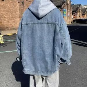 남자 점퍼 후드집업 봄가을 바캉스 투피스 데님 코트 루즈핏 캐주얼 패치 후드 트렌치 유행3