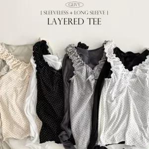 컬러별 내맘대로 세트 조합 도트프릴 나시+긴팔 티셔츠Set 셀럽레이어드