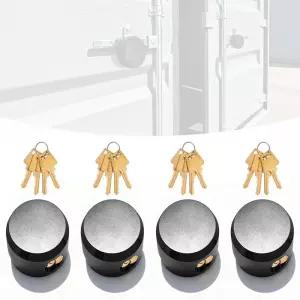 IRONWALLS 4팩 퍽 잠금 치 열쇠가 있는 튼튼한 숨겨진 걸쇠 자물쇠 트레일러 도어 걸쇠용 블랙 스틸 라운드