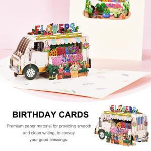 3Pcs 꽃 자동차 인사말 카드 팝업 생일 프리미엄 두꺼운 종이 필기감 친척 위한 선물