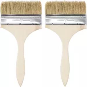 uxcell 2Pcs 5.5인치 페인트 브러시 천연 브러슬 평평한 가장자리 바니시 용 목재 손잡이 벽 처리 도구