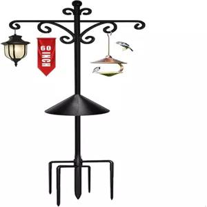 다람쥐 배플이 있는 야외용 92인치 목자 갈고리 - 조절 가능한 6개 가지 받침대 5개 식물 등불 벌새