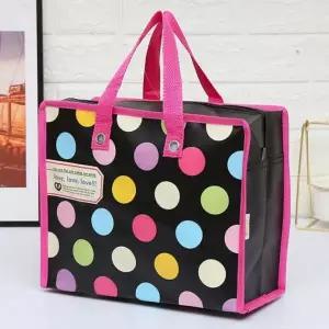 컬러도트 타포린 지퍼 수납가방 30x23cm 여행용 보조 다용도 장바구니