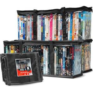 가정용 DVD 보관 가방(6개 세트) DVD, CD, 블루레이 디스크, 영화 케이스, VHS 박스, 비디오 게임 휴대용 손잡이와 지퍼가 있는 투명 플라스틱 홀더 - 블랙